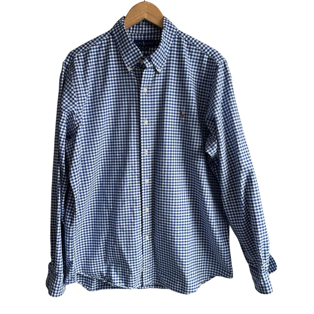 Ralph Lauren Classic Fit Embroidered Cotton Gingham Long Sleeve Button Down XL